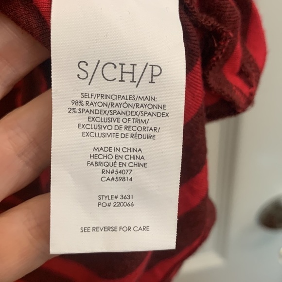 CAbi Sweet Talk Red and Black Striped Ruffle Top T Shirt Top Size S Style 3631 - Picture 5 of 6